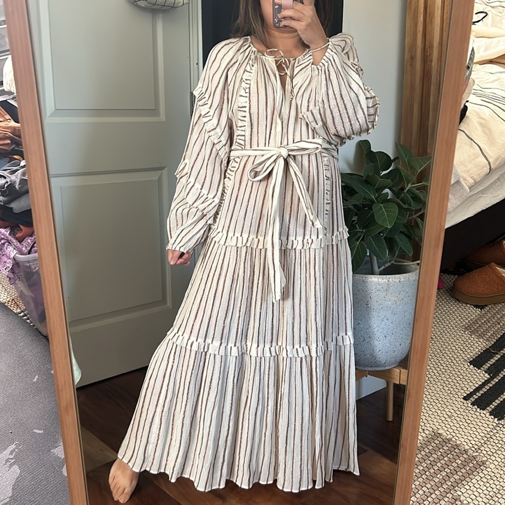 Ulla Johnson Imari Midi Dress In Cream Multi. Size 8